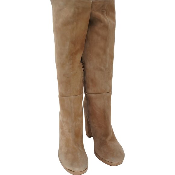 Steve Madden Marcello Knee High Suede Boots Block Heel Tan Women US 10 - Picture 1 of 6